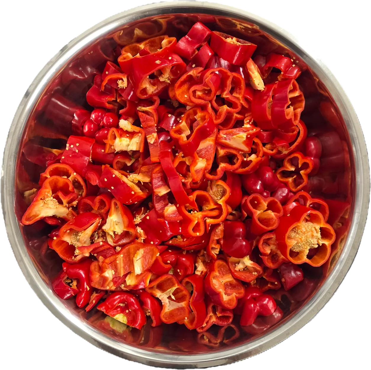 Fresh red peppers prepared for Fresco Sofrito